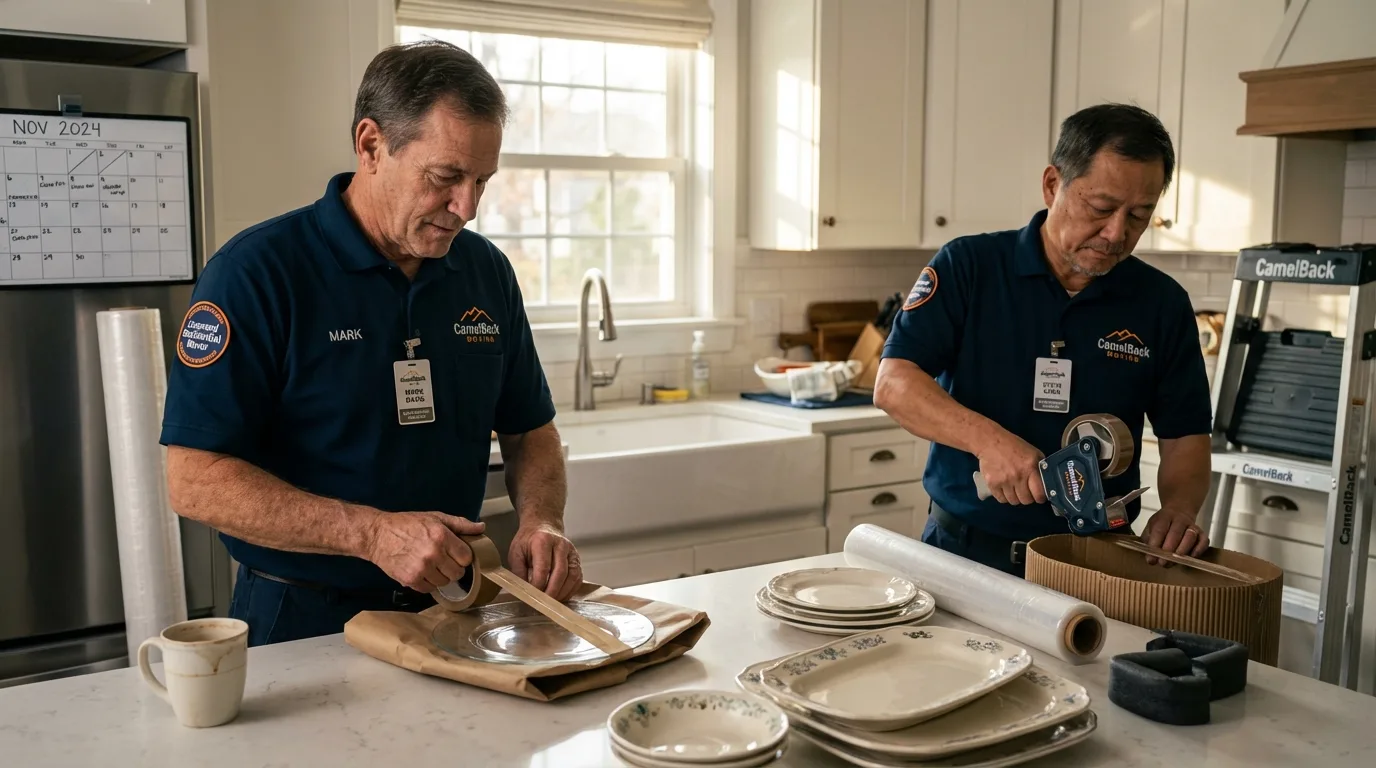 Professional crew packing kitchen dishware in South Hutchinson, KS